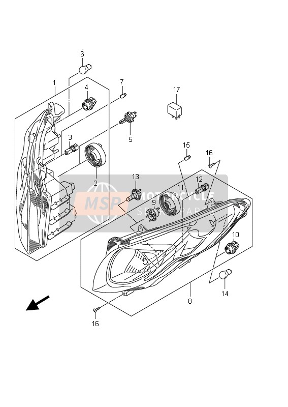 Suzuki AN400(A)(ZA) BURGMAN 2011 Front Combination Lamp (AN400 E2) for a 2011 Suzuki AN400(A)(ZA) BURGMAN